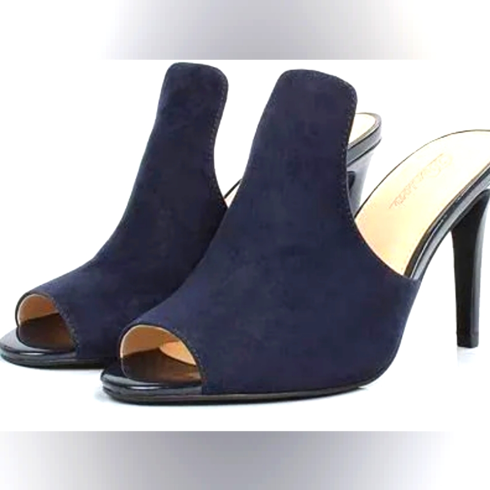 NEW DUNION Peep Toe Stiletto High Heel Dress Slip on NAVY BLUE SUEDE LIKE SZ 6M